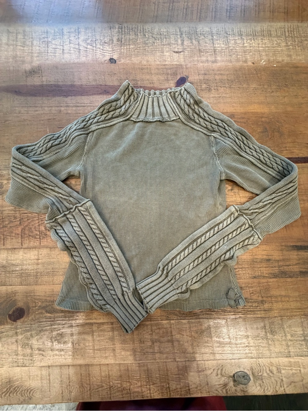 We The Free Olive Cable-Trim Turtleneck Sweater NWOT